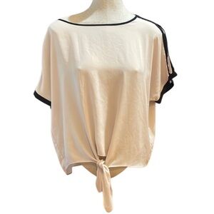 Forever 21 blouse tie front cut out short sleeves women size L large khaki black